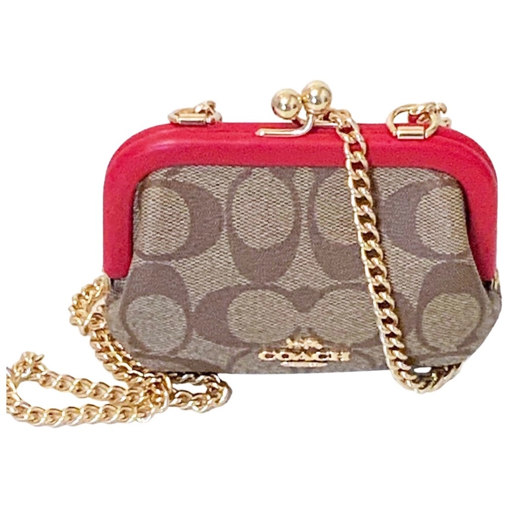 Coach Red and Brown Clutch with Gold Chain